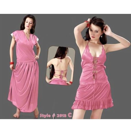 2 Piece romantic nighty - Two in one charm - JKHNS - 2P - 2913, pink