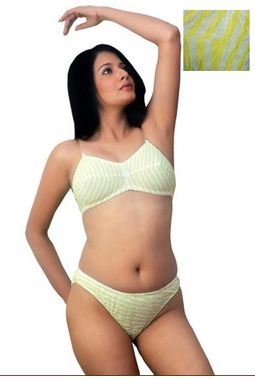 Transparent strap Bra Panty Style set, 30b, yellow and white