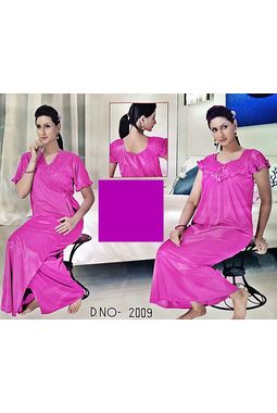 2 piece premium nighty frilled - JKSETH-2P-2009, ranipink, free size  32-36  inch, nighty with overcoat gown