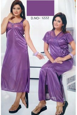 2 piece lace nighty with transparent front JKSETH-2P-FrontTransparent-1222, lightpurple, free size  30-36  inch, nighty with overcoat gown