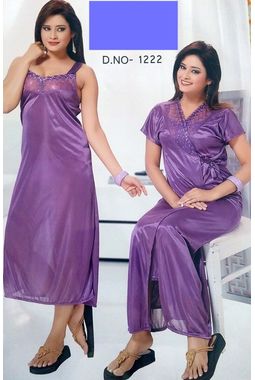2 piece lace nighty with transparent front JKSETH-2P-FrontTransparent-1222, lavender, free size  32-36  inch, nighty with overcoat gown