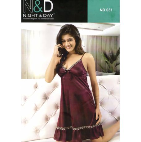 Satin Babydoll Nighty - Finest Fabric - women sleepwear - JKVALND - 031, wine red