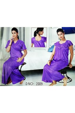 2 piece premium nighty frilled - JKSETH-2P-2009, lavender, free size  32-36  inch, nighty with overcoat gown