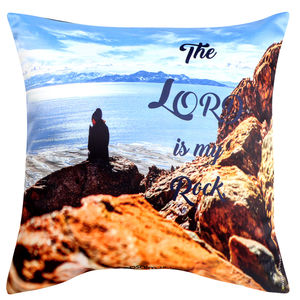 Christian dukaan Satin Cushion Cover -The Lord is My Rock. - 16" X 16"