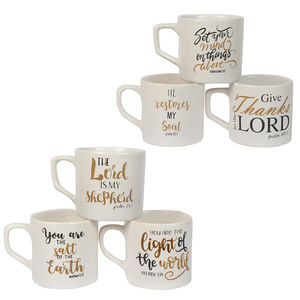 Christian Dukaan TEACUPS Set of 6 Cups with 6 six Different Biblical Verses.
