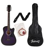 Juarez JRZ38C/VTS 6 Strings Acoustic Guitar 38 Inch Cutaway, Right Handed, Violet/Purple With Bag, Strings, Picks And Strap