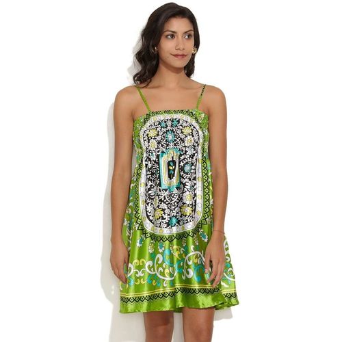 TEEJ Spaghetti Strap Printed Summer Dress,  green, fs