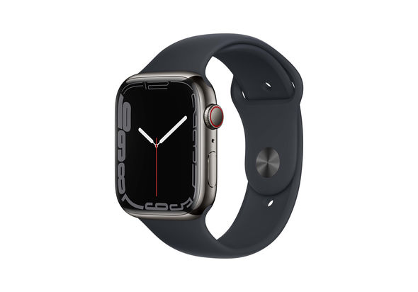 Apple Watch Series 7 GPS+ Cellular, 41mm Graphite Stainless Steel with Midnight Sport Band - Regular