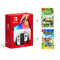 Switch Oled White Console+ SW Pikmin 3 Deluxe+ Mario And Rabbids