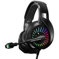 Porodo PDX410-BK Wired Gaming Headset, 3.5 mm Audio Jack, RGB Breathing Lights, Mic for Xbox One/PS4/PS5/PC/Tablet/ Smartphone