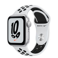 هيكل من الألومنيوم الفضي لساعة Apple Watch Nike SE مع سوار رياضي Nike بلاتيني نقي / أسود, GPS, 40mm