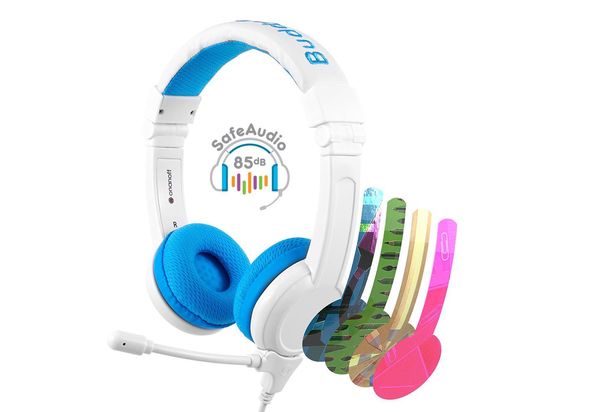 BuddyPhones School+ Safe Audio School Headphones for Kids, Blue