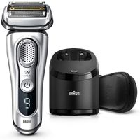Braun Shaver 9390cc, Braun Series 9 9390cc Wet & Dry shaver with Clean & Charge station and leather travel case, silver, Silver,