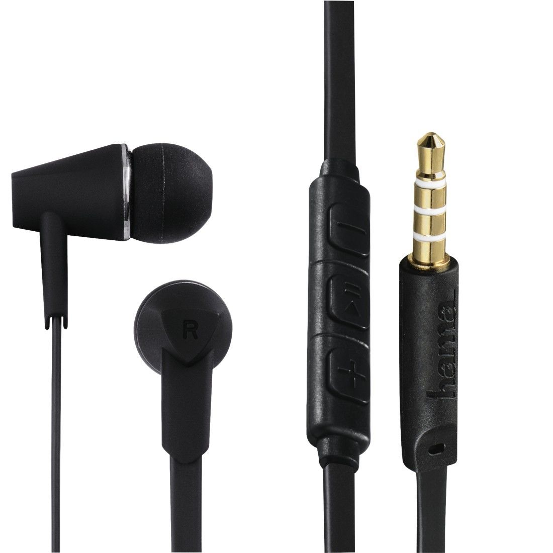 Hama" Joy” headphones, in-ear, microphone, flat ribbon cable, Black