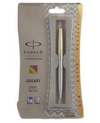 Parker Galaxy Stainless Steel Gold Trim Ball Pen (Blue Ink)