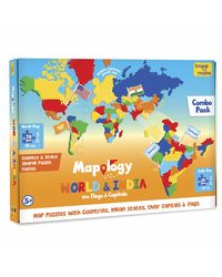 Imagimake: Mapology India and World Maps with Capitals - Learn Capitals and Country Flags - Educational Toy for Kids Above 5 Years, Multicolor