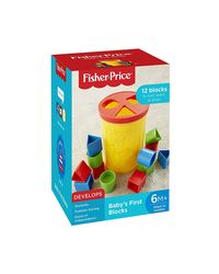Fisher Price Original Baby's Plastic First Blocks, To Sort, Stack and Drop, Yellow