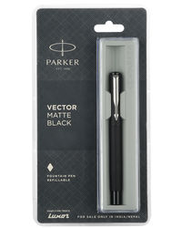 Parker Vector Matte Black Chrome Trim Fountain Pen (Blue Ink)