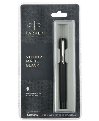 Parker Vector Matte Black Chrome Trim Fountain Pen (Blue Ink)