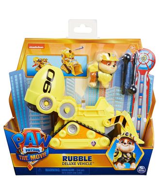Paw Patrol, Rubble’ s Deluxe Movie Transforming Toy Car with Collectible Action Figure, Kids Toys for Ages 3 and up, Multicolor, (6061908)