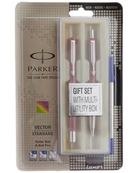 Parker Vector Standard Chrome Trim Roller Pen+ Ball Pen (Blue Ink)