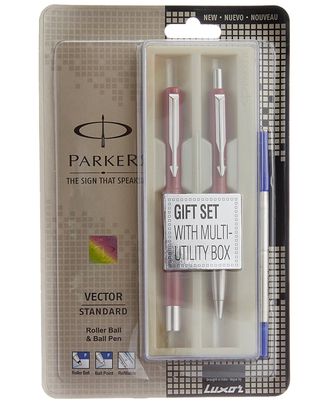 Parker Vector Standard Chrome Trim Roller Pen+ Ball Pen (Blue Ink)