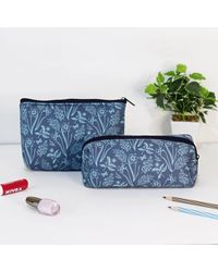Strokes by Namrata Mehta Navy Blue Floral Cosmetic Pouches - Set of 2