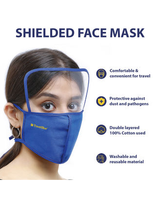 Travel Blue Cotton Face Mask With Face Shield (Blue)