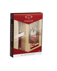 Parker Vector Metallix Chrome Trim Roller Ball Pen Red Gift Set with Free Key Chain