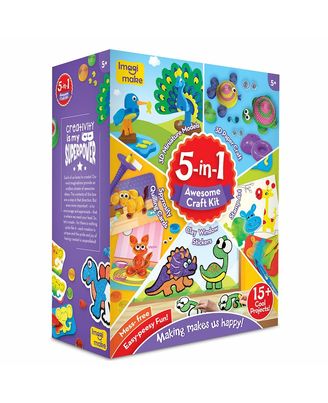 Imagimake 5-in-1 Awesome Craft Kit- Kids Arts and Crafts- Arts and Crafts for Kids ages 6-8 - Air Dry Clay, Paper Quilling Kit, Stamp for Kids, Foam Crafts - Gifts for 5, 6, 7, 8 Year Old Girls & Boys