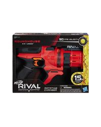 Nerf Rival Roundhouse XX-1500 Red Blaster, Clear Rotating Chamber Loads Rounds into Barrel, 5 Integrated Magazines, 15 Nerf Rival Rounds