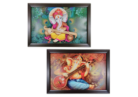 Trends on Wall Set of 2 Ganesh Ji Acrylic Painting (13.5 inch x 19.5 inch)