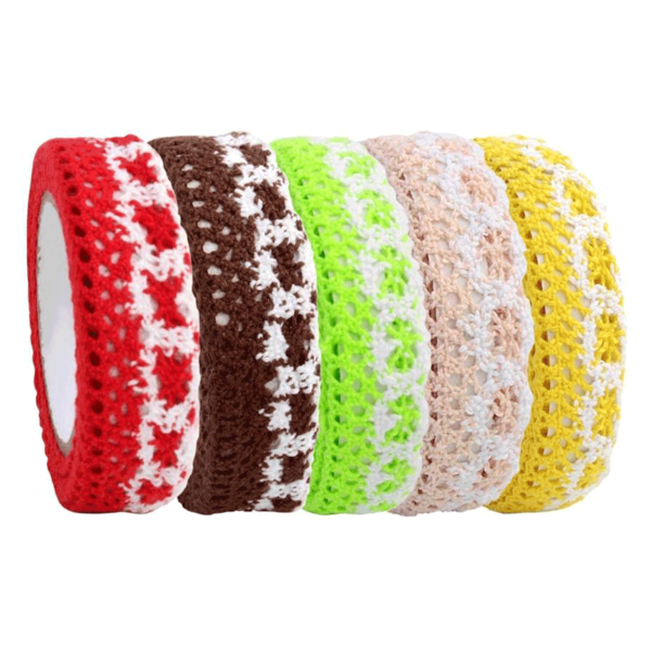 Pigloo Single Sided Handheld Self Adhesive Cloth Lace Tape Rolls (Manual) (Set of 5, Multicolor)