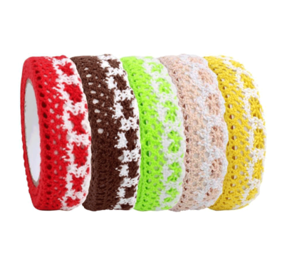 Pigloo Single Sided Handheld Self Adhesive Cloth Lace Tape Rolls (Manual) (Set of 5, Multicolor)