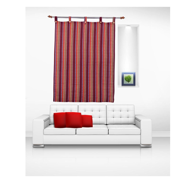 Luk Luck Cotton Ring Rod- Stripes Window Curtain (Set Of 2)