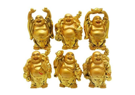 De Vedic Feng Shui Chinese Happy Man / Laughing Buddha - 6 different Poses Set Figurine Golden Statue Showpiece - 5 cm