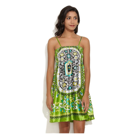 TEEJ Spaghetti Strap Printed Summer Dress, fs,  green