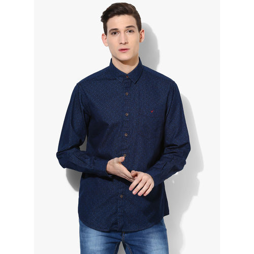 Wills Lifestyle Printed Slim Fit Casual Shirt, 44,  navy blue