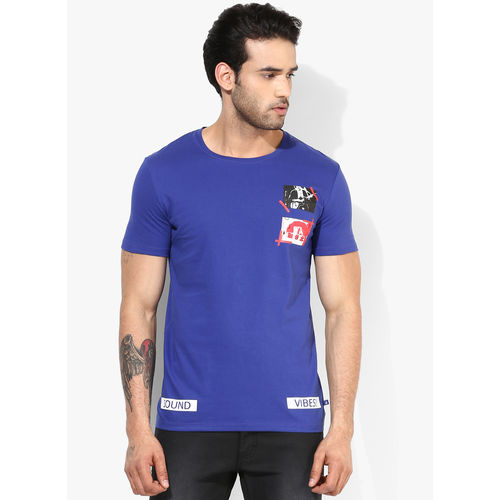 United Colors of Benetton Printed Round Neck T Shirt, l,  blue