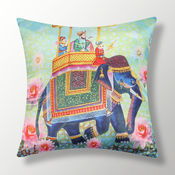 My Room Satin Green & Blue Elephant Cushion Covers, pack of 1