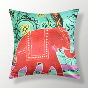 My Room Satin Green & Blue Elephant Cushion Covers, pack of 3