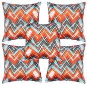 My Room Satin Orange and Green Abstract Cushion Covers, pack of 5