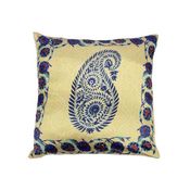 My Room Satin Golden & Blue Paisley Cushion Covers, pack of 3