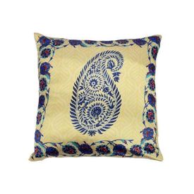 My Room Satin Golden & Blue Paisley Cushion Covers, pack of 1