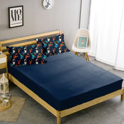 Double Bed Sheet With Two Pillow Covers BS-28, double, navy blue