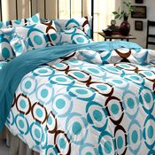 Dreamscape 100% Cotton 144 TC Geometric Bedsheet, blue, double