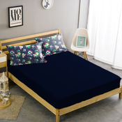 Double Bed Sheet With Two Pillow Covers BS-1, double, navy blue