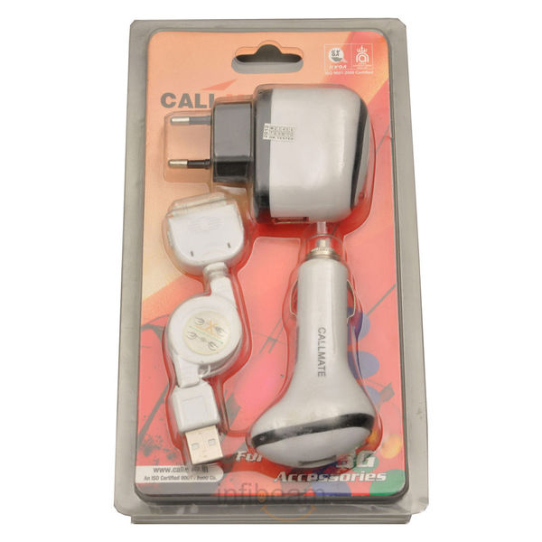 Callmate 3-in-1 iPhone Car and Wall Charger,  white