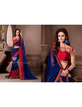 Ruhabs Violet Colour Georgette Saree With Red Blouse