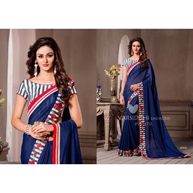 Ruhabs Violet Colour Georgette Saree With Embriodary Blouse